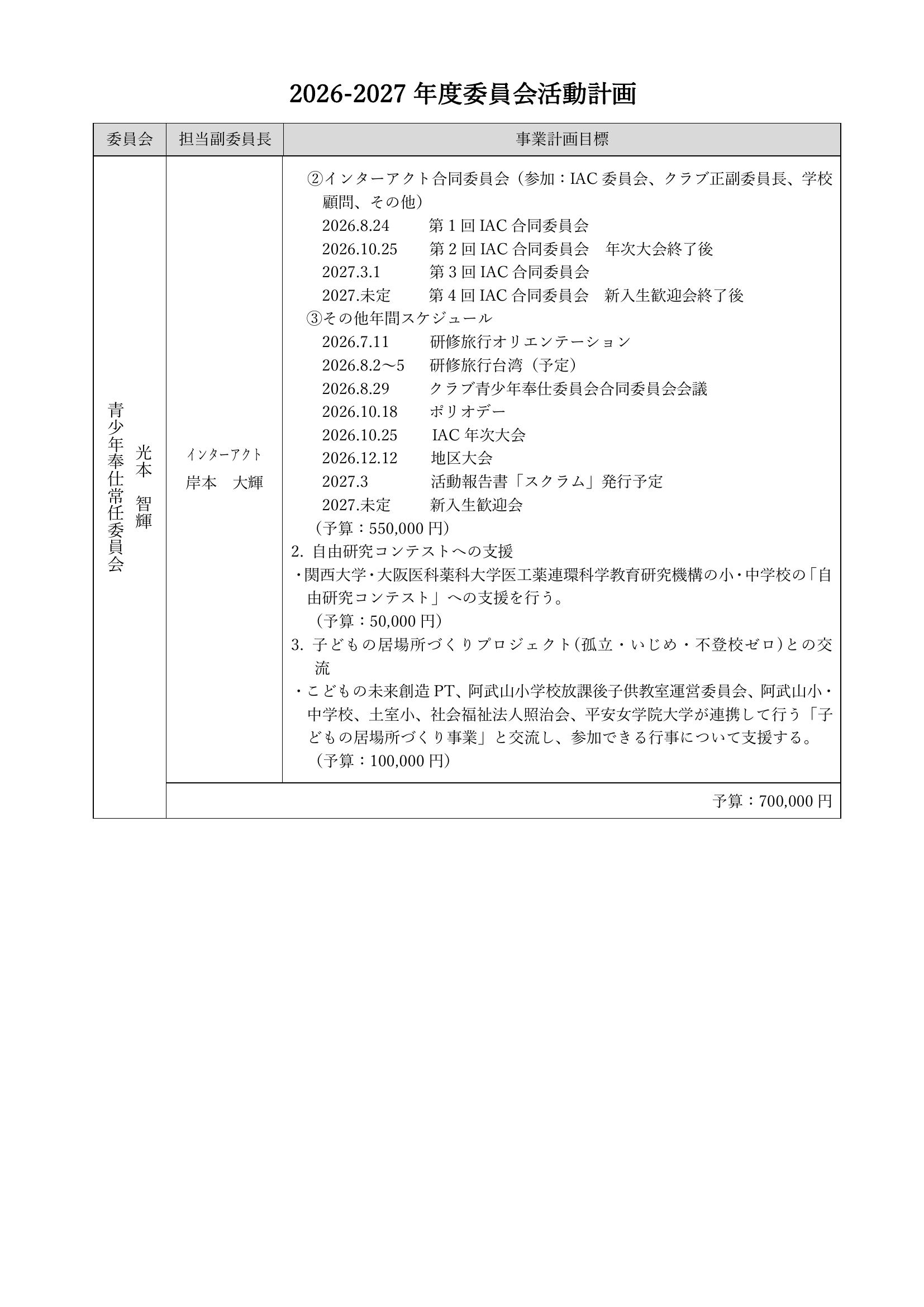 2026-2027年度委員会活動計画 4ページ